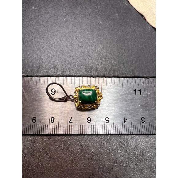 New Karis Platinum & 18K Gold Plated Malachite Leverback Earrings - Picture 8 of 9